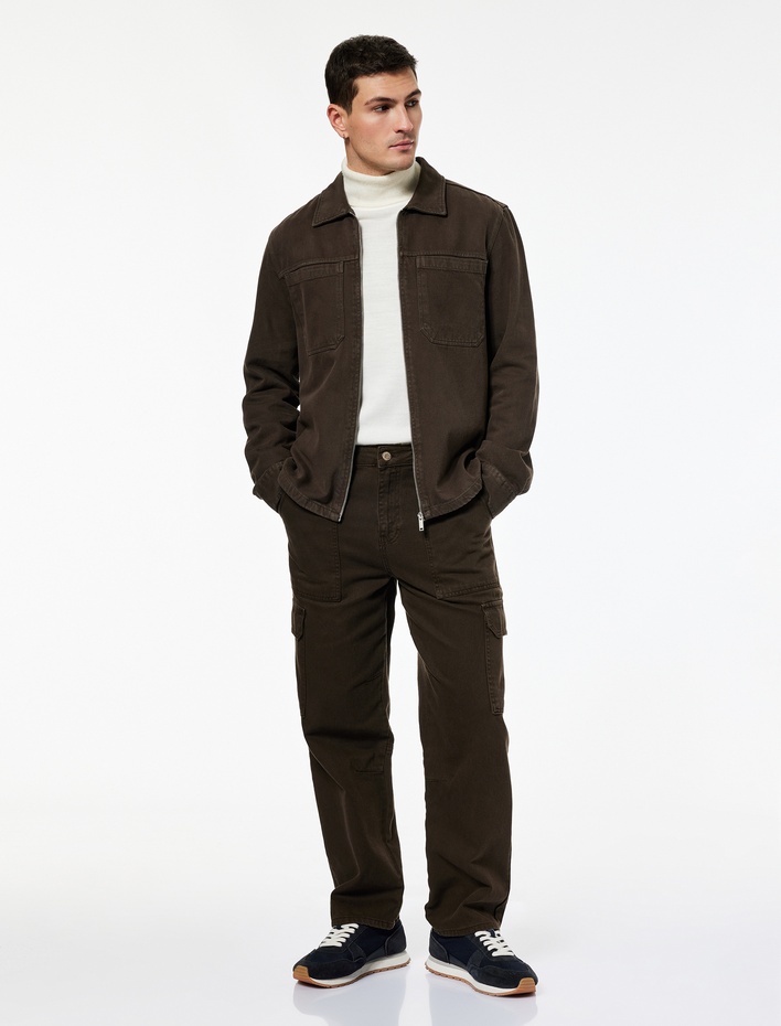  Regular Fit Klasik Yaka Cepli Pamuklu Fermuarlı Gömlek Ceket