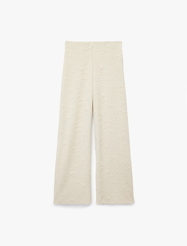  Düz Geniş Paça Dokulu Palazzo Pantolon