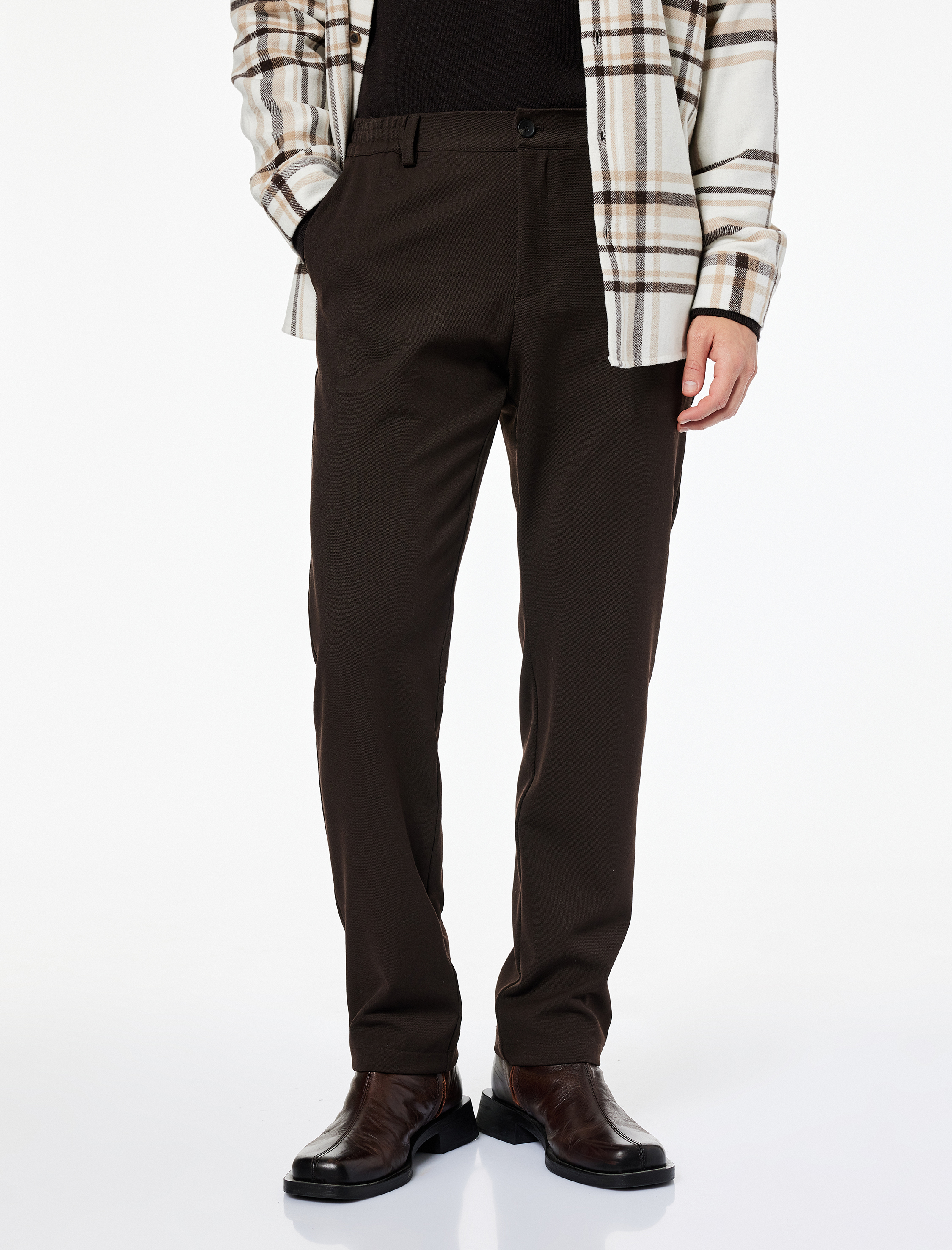   Regular Fit Beli Lastikli Cepli Viskon Karışımlı Kumaş Pantolon