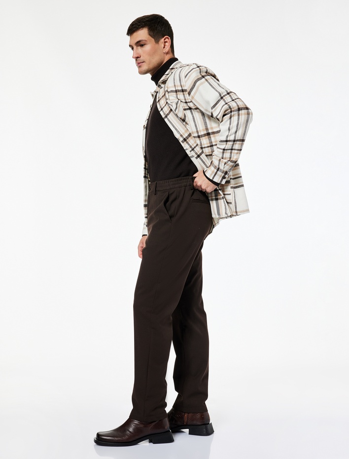  Regular Fit Beli Lastikli Cepli Viskon Karışımlı Kumaş Pantolon