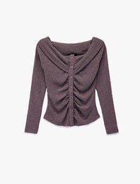 Bürümcük Kumaş Slim Fit Uzun Kollu Düğmeli Kayık Yaka Tişört