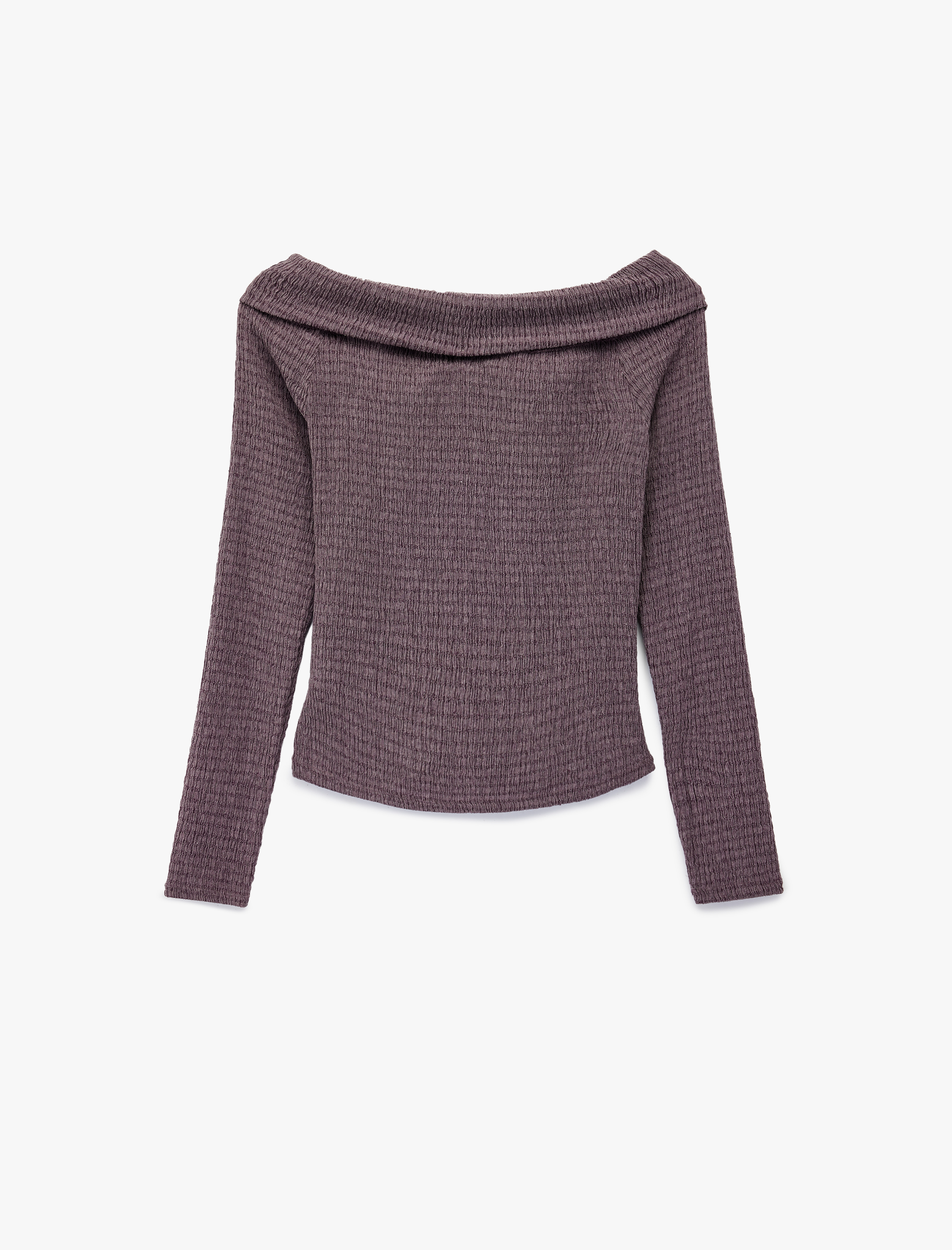   Bürümcük Kumaş Slim Fit Uzun Kollu Düğmeli Kayık Yaka Tişört