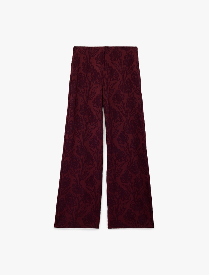  Floral Desenli Düz Uzun Geniş Paça Palazzo Pantolon