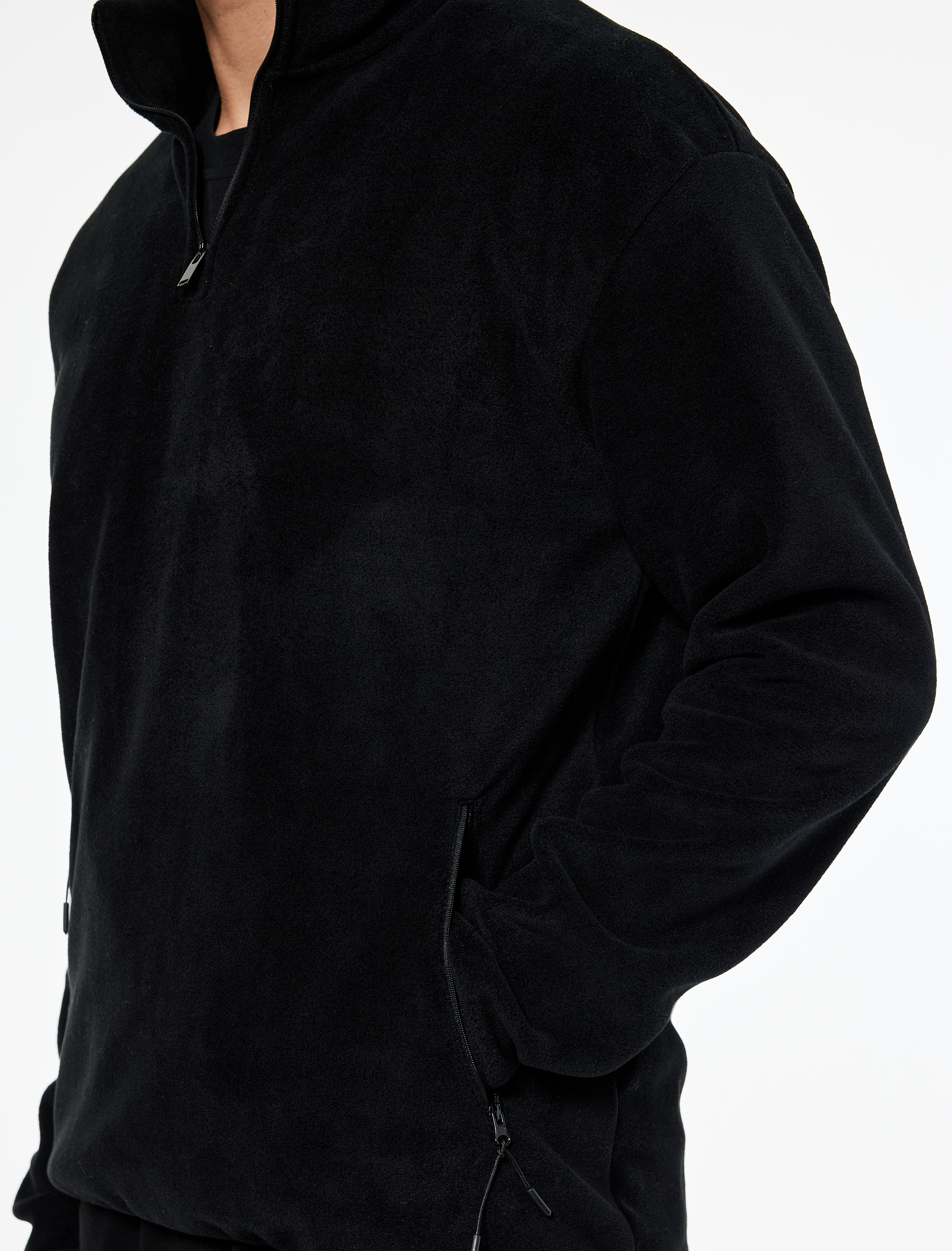   Regular Fit Cepli Yarım Fermuarlı Polar Sweatshirt