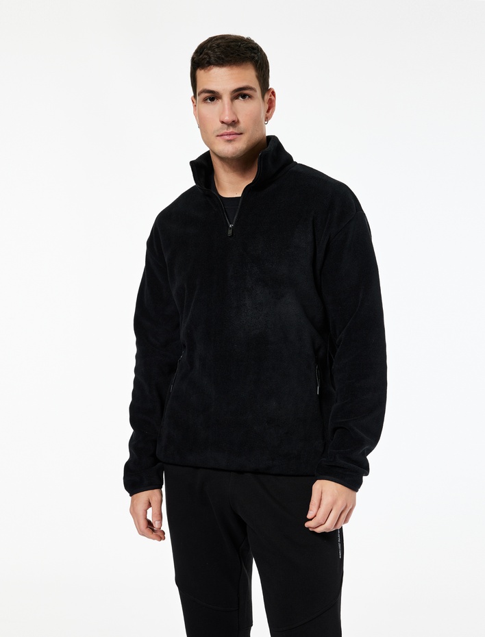  Regular Fit Cepli Yarım Fermuarlı Polar Sweatshirt
