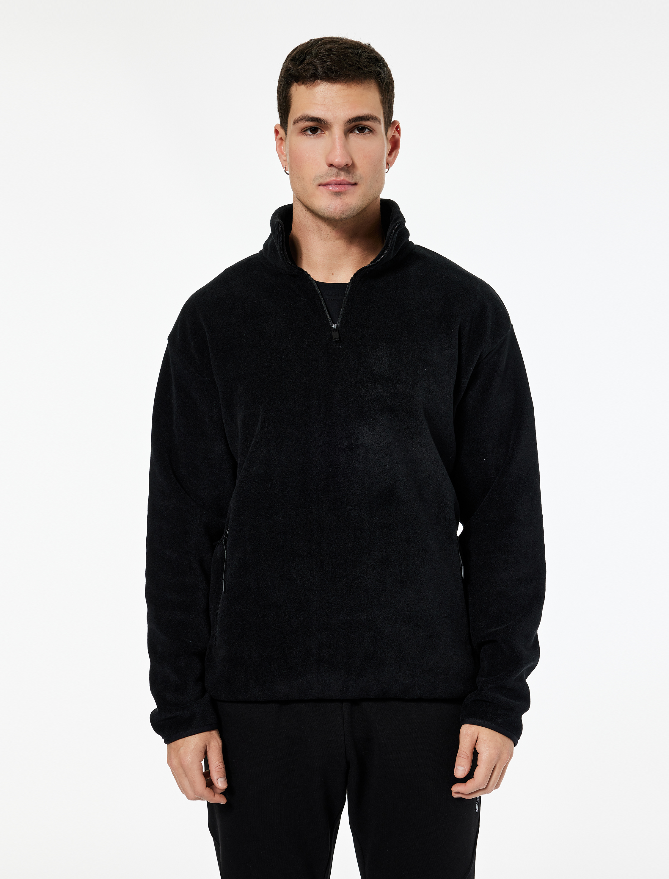   Regular Fit Cepli Yarım Fermuarlı Polar Sweatshirt