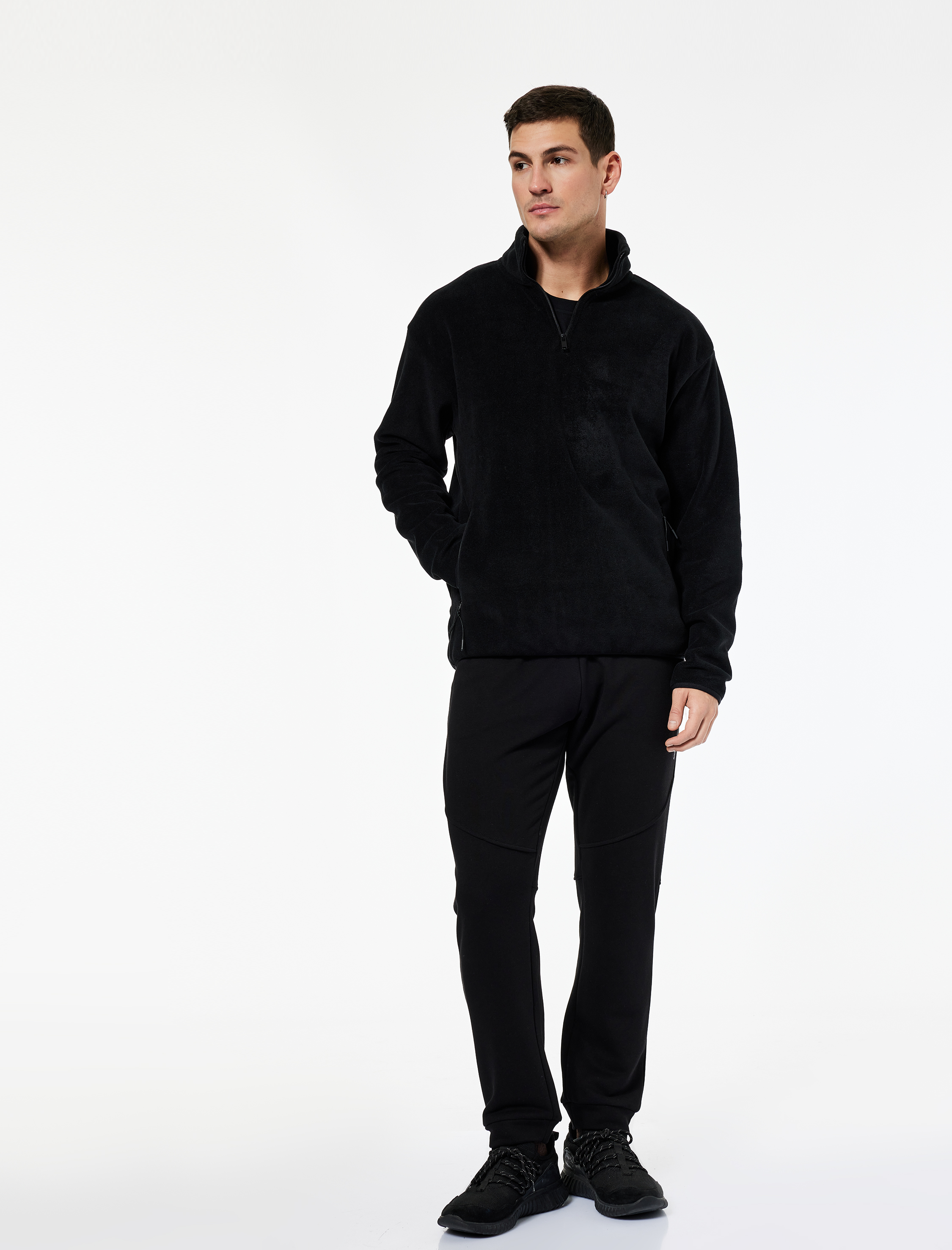   Regular Fit Cepli Yarım Fermuarlı Polar Sweatshirt