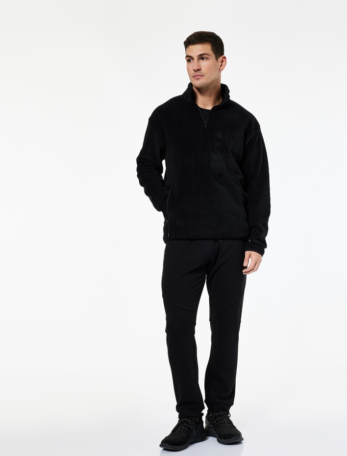  Regular Fit Cepli Yarım Fermuarlı Polar Sweatshirt