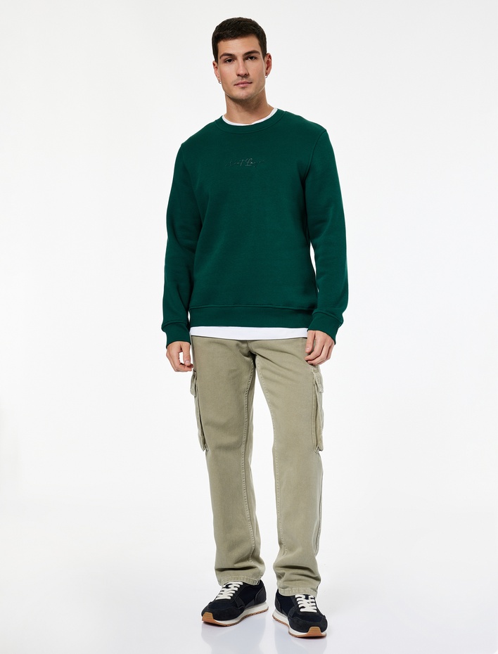  Regular Fit Pamuk Viskon Karışımlı Bisiklet Yaka Baskılı Sweatshirt