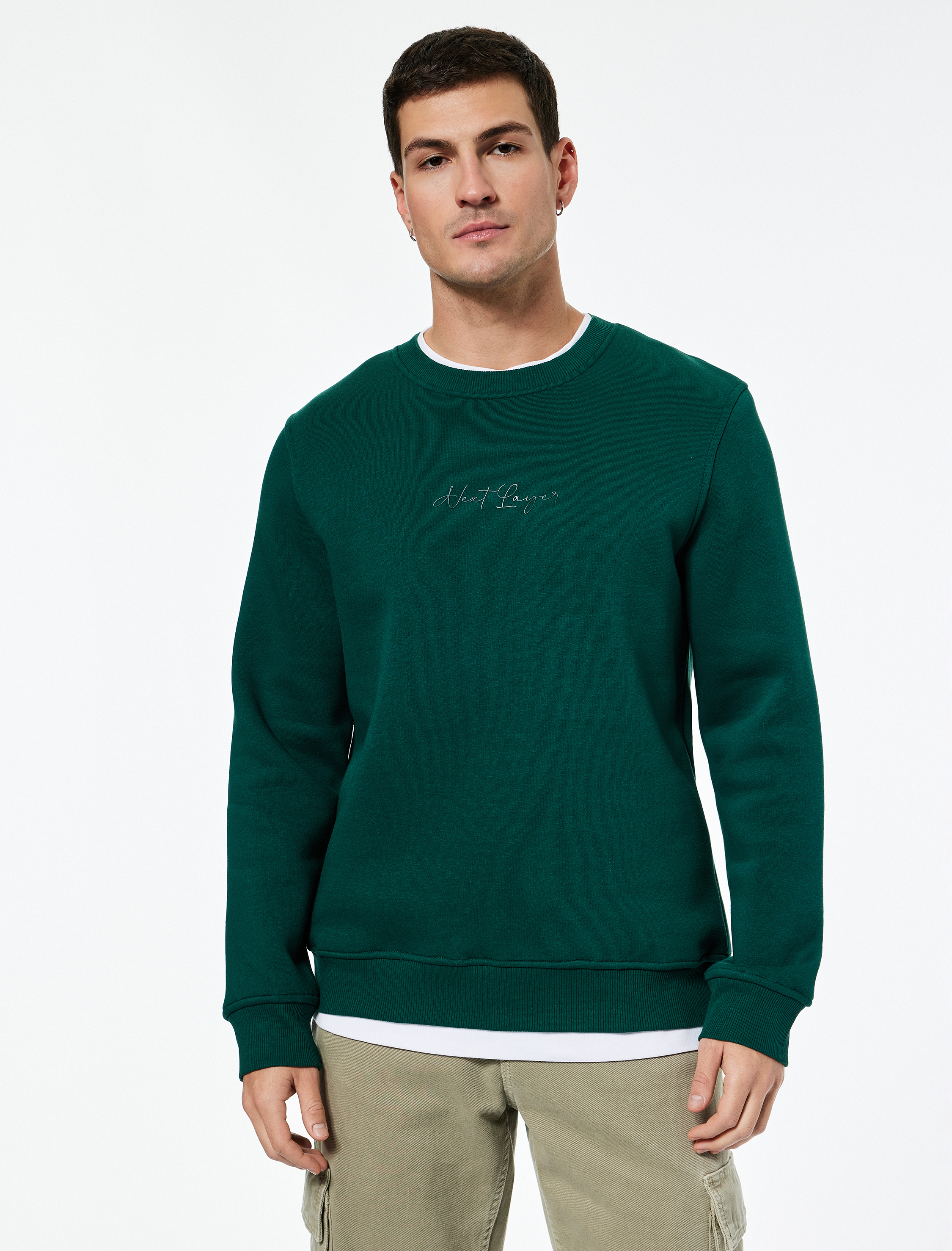   Regular Fit Pamuk Viskon Karışımlı Bisiklet Yaka Baskılı Sweatshirt