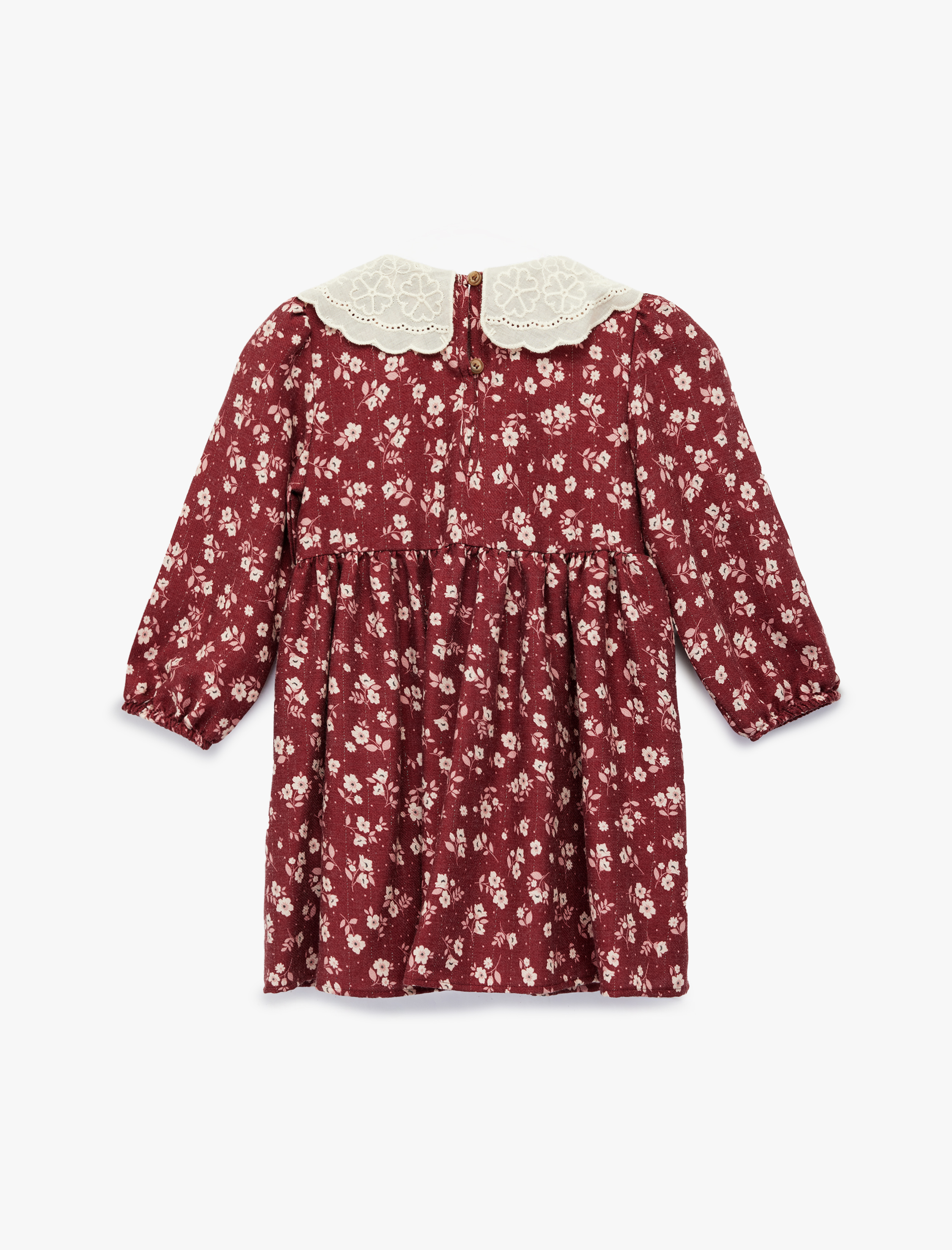  Kız Bebek Uzun Kollu Bebe Yaka Çiçekli Viskon Elbise