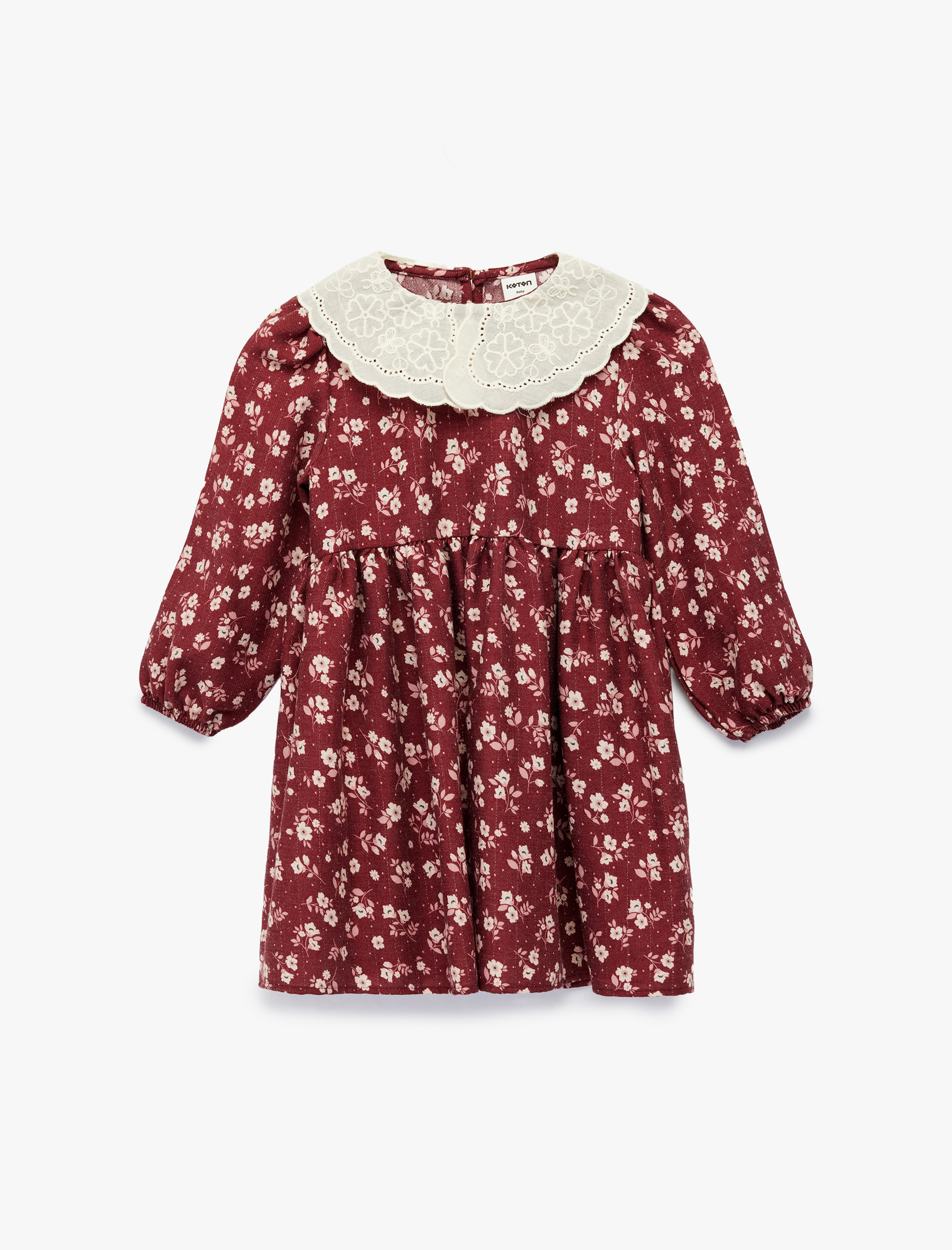  Kız Bebek Uzun Kollu Bebe Yaka Çiçekli Viskon Elbise