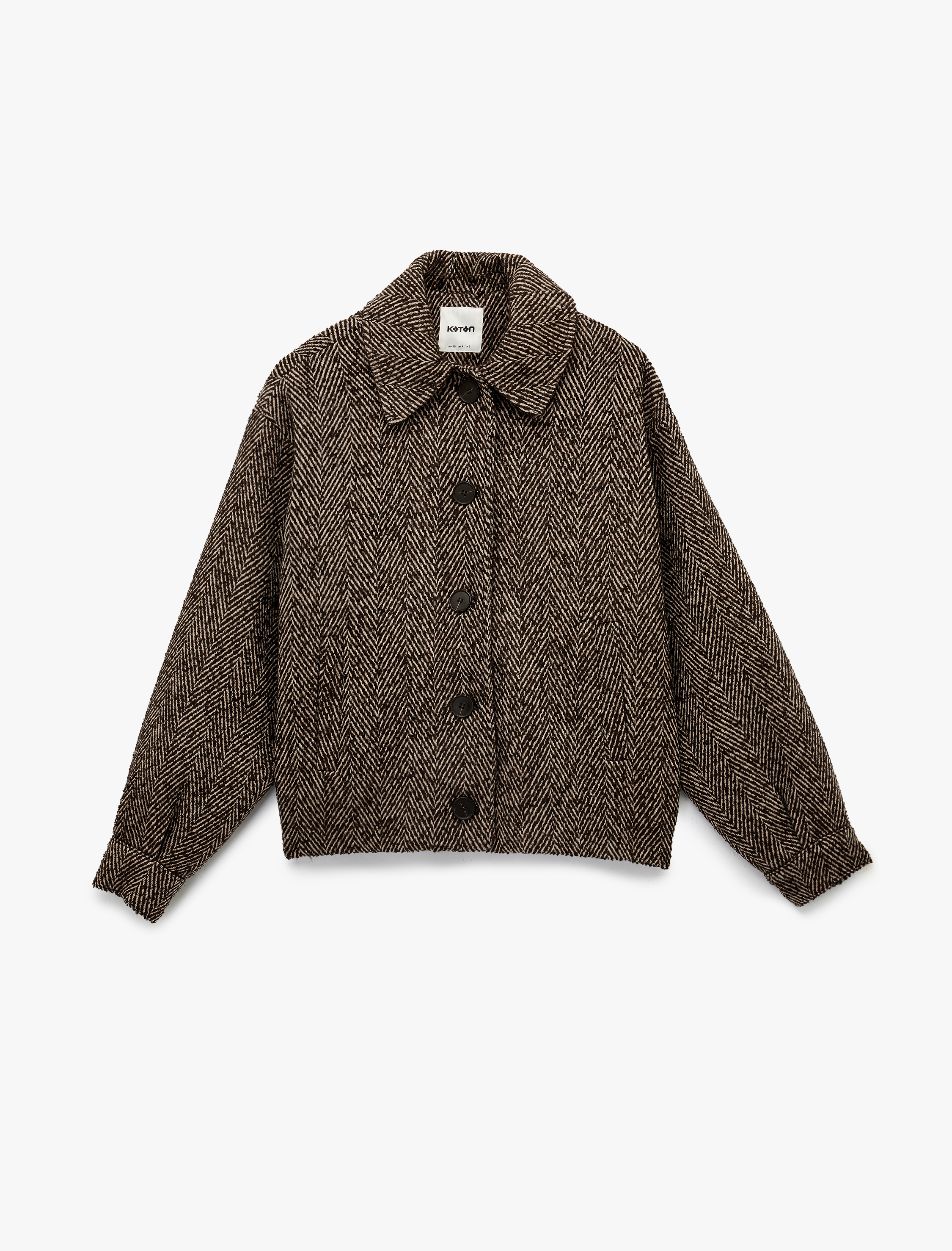   Koton X Melis Ağazat - Uzun Kollu Cepli Düğmeli Desenli Kaşe Ceket