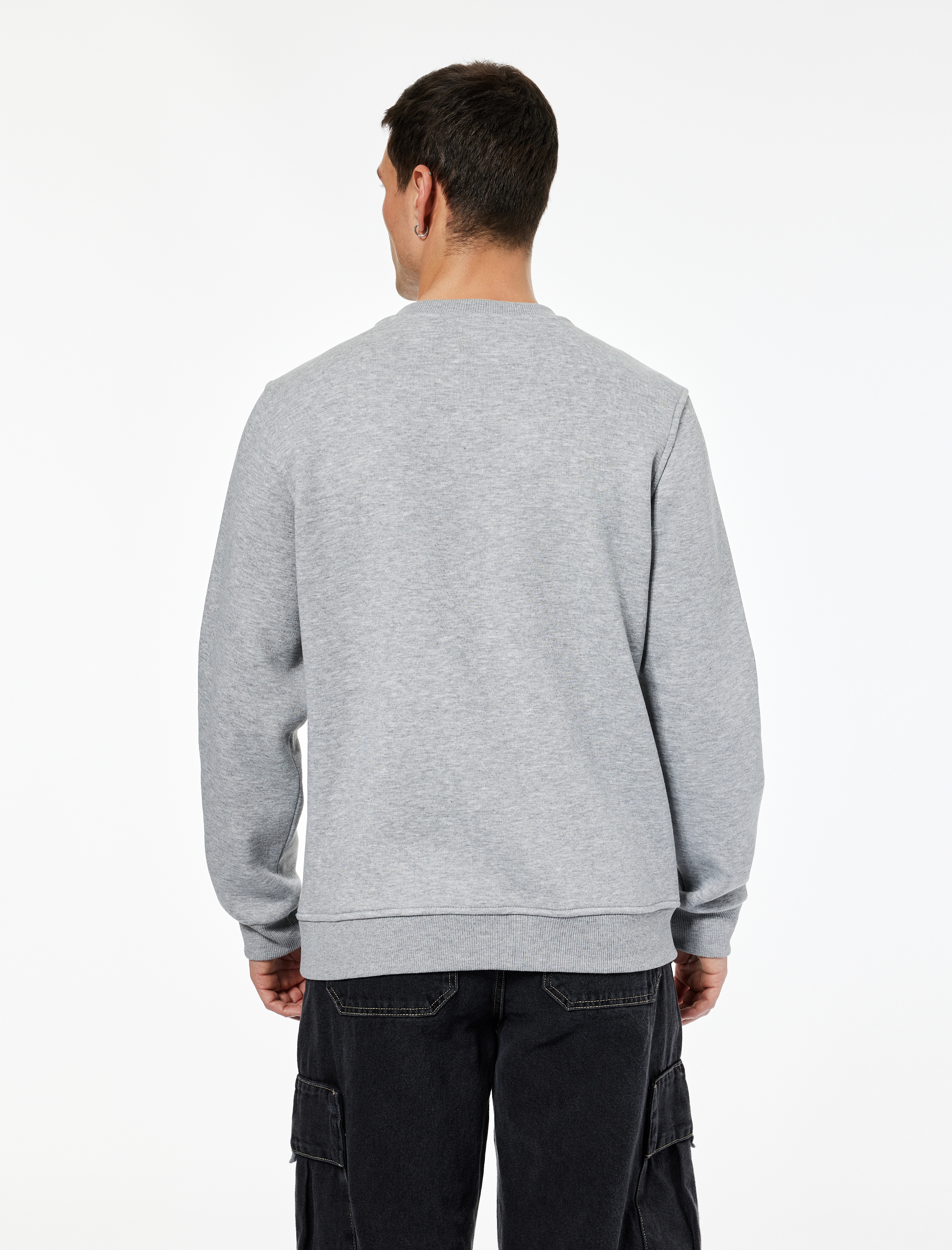   Uzun Kollu Bisiklet Yaka Şardonlu Baskılı Sweatshirt