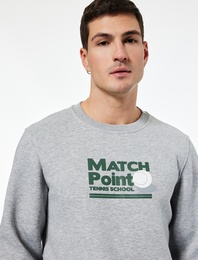 Uzun Kollu Bisiklet Yaka Şardonlu Baskılı Sweatshirt