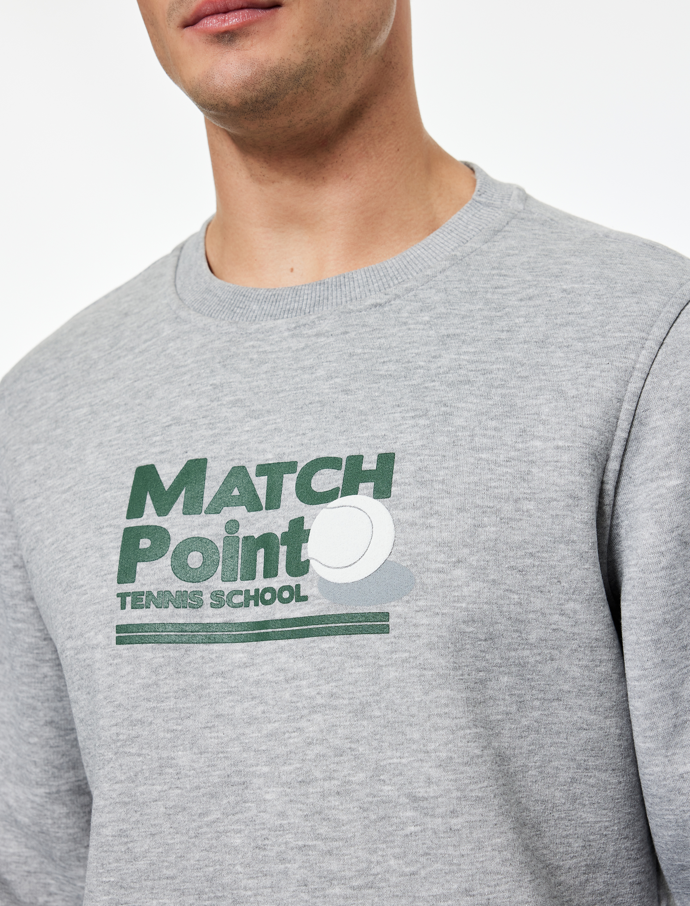   Uzun Kollu Bisiklet Yaka Şardonlu Baskılı Sweatshirt