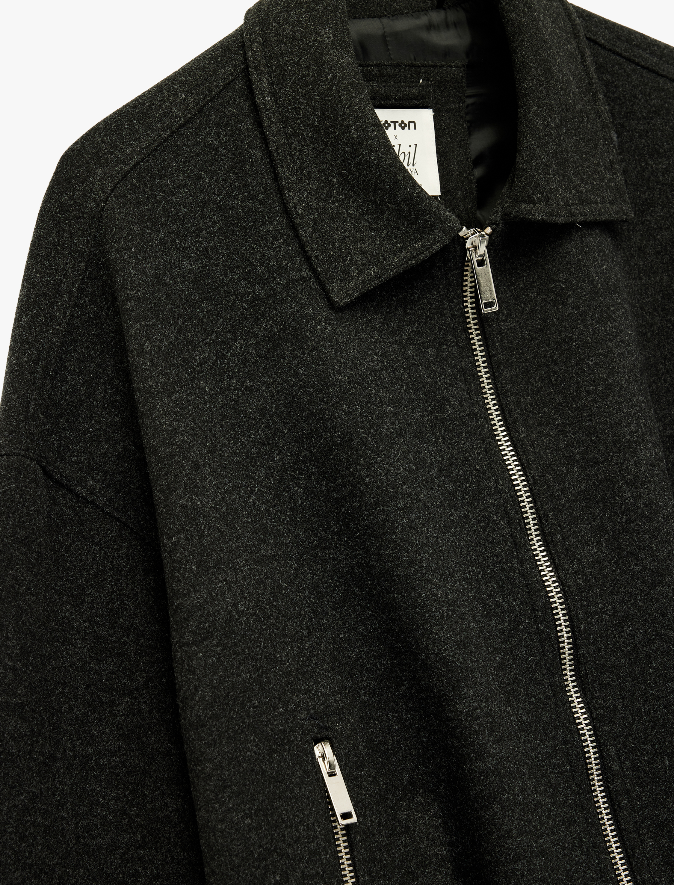   Koton X Sibil Çetinkaya - Uzun Kollu Fermuarlı Oversize Kaşe Bomber Ceket