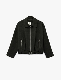 Koton X Sibil Çetinkaya - Uzun Kollu Fermuarlı Oversize Kaşe Bomber Ceket