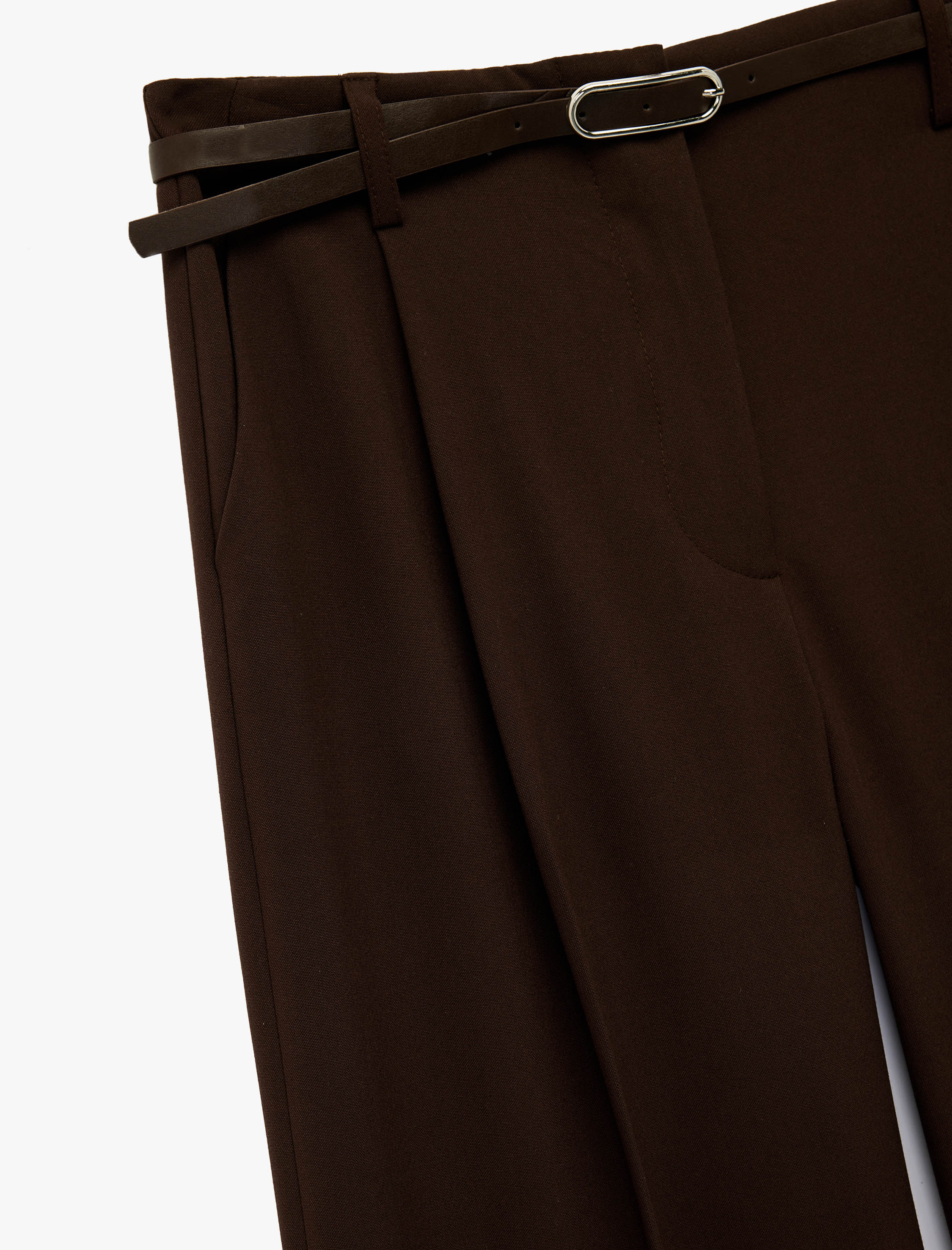   Koton X Sima Tarkan - Cepli Geniş Paça Kemerli Palazzo Kumaş Pantolon