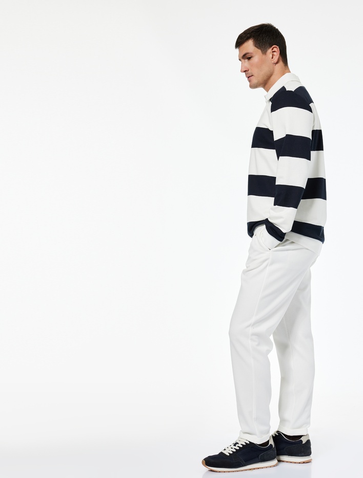  Straight Fit Pike Kumaş Cep Detaylı Rahat Kesim Beli Bağcıklı Pantolon