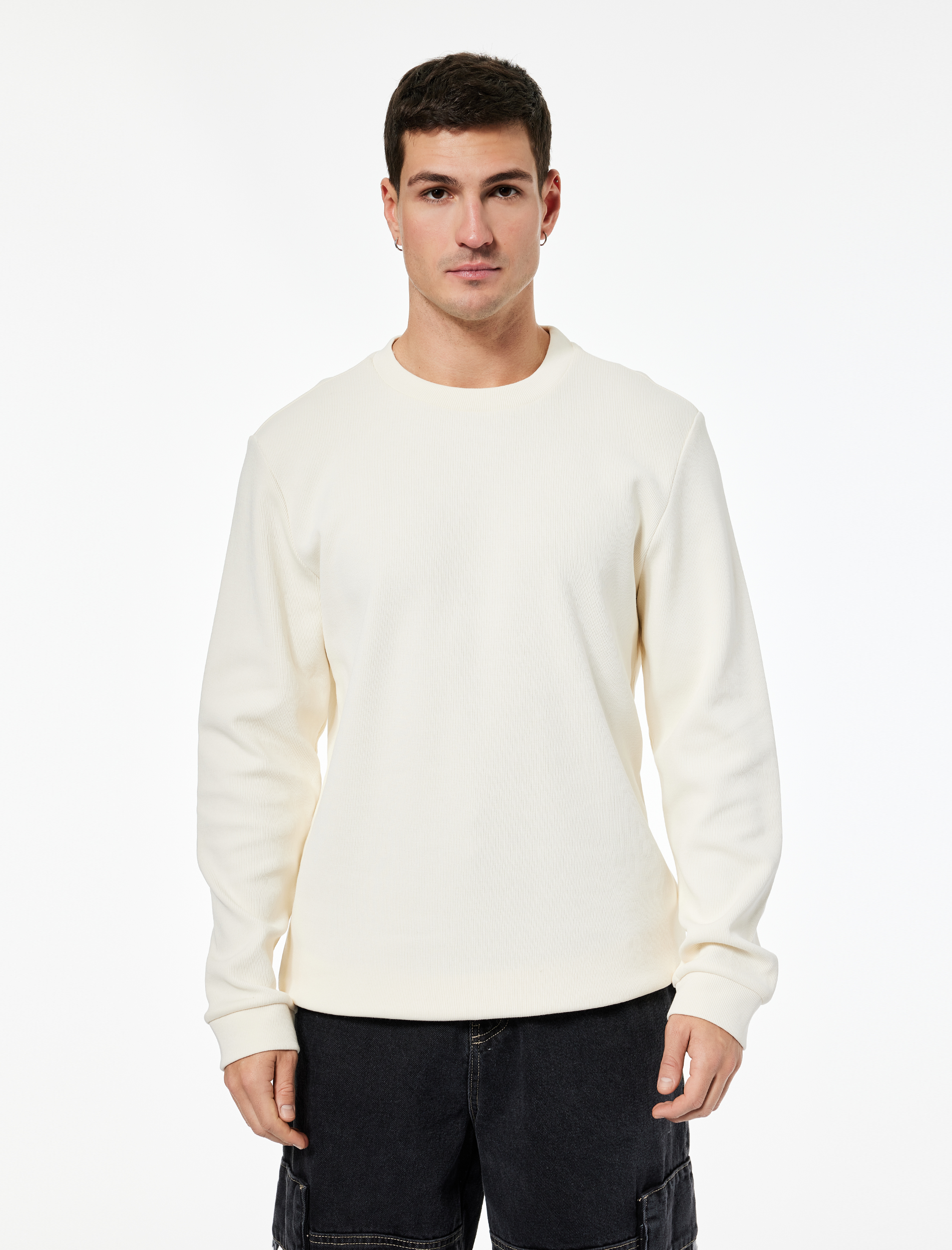   Pamuklu Uzun Kollu Basic Bisiklet Yaka Sweatshirt