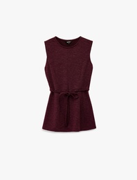 Bisiklet Yaka Kolsuz Kemer Detaylı Bluz