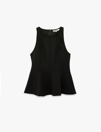 Slim Fit Kolsuz Bisiklet Yaka Peplum Bluz