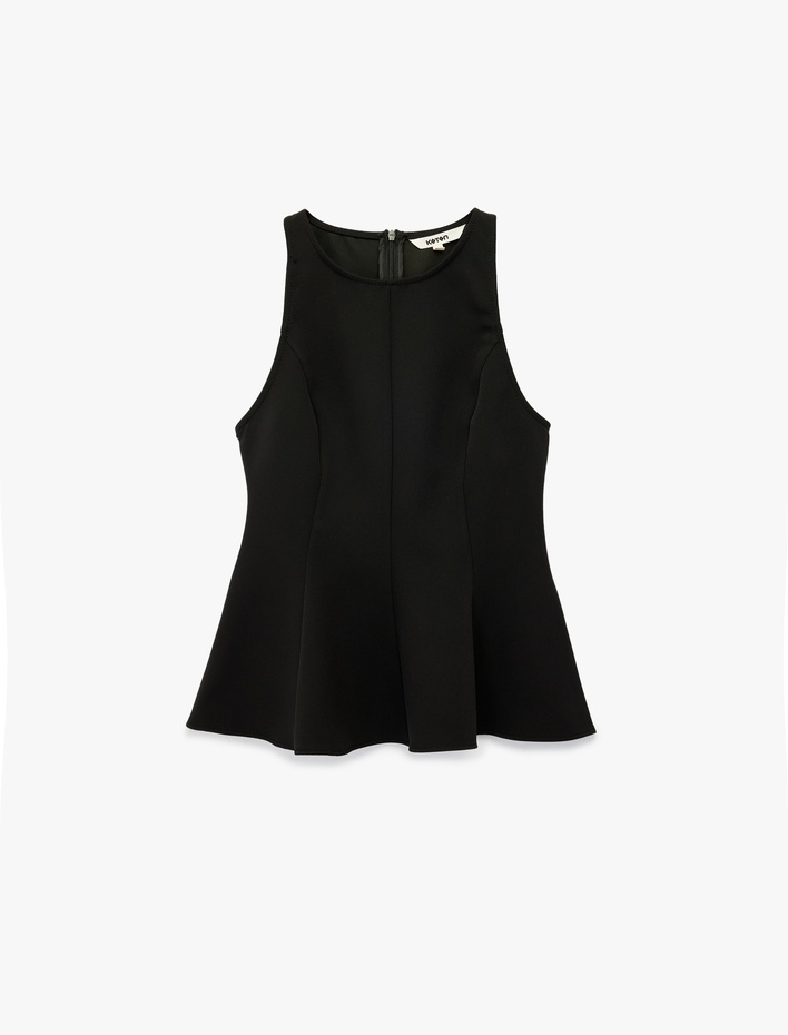  Slim Fit Kolsuz Bisiklet Yaka Peplum Bluz