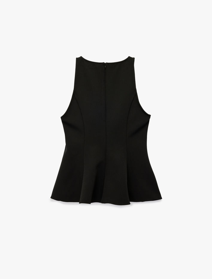  Slim Fit Kolsuz Bisiklet Yaka Peplum Bluz