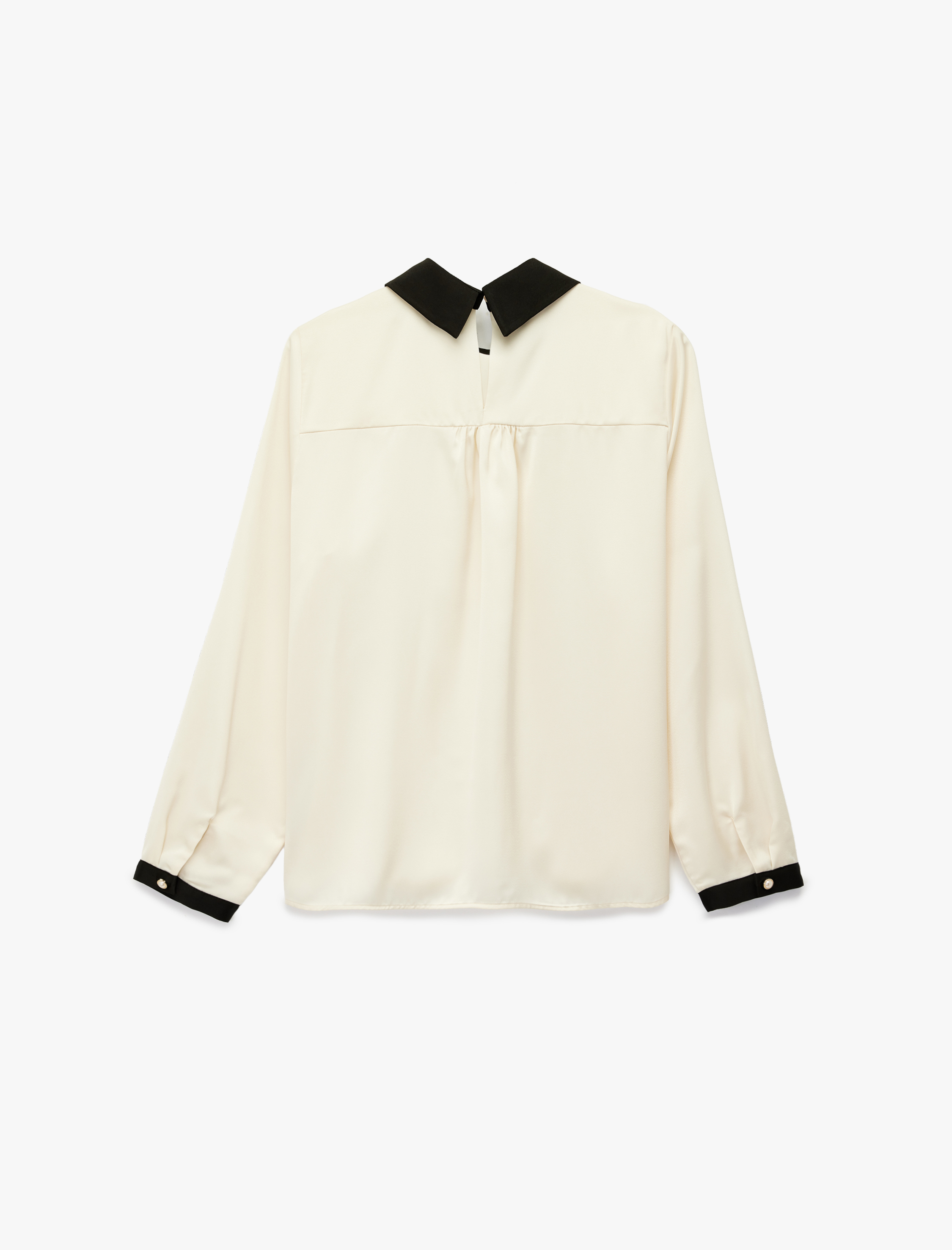   Metal Aksesuar Detaylı Uzun Kollu Gömlek Yaka Bluz