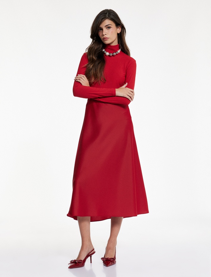  Slim Fit Beli Lastikli Midi Saten Etek