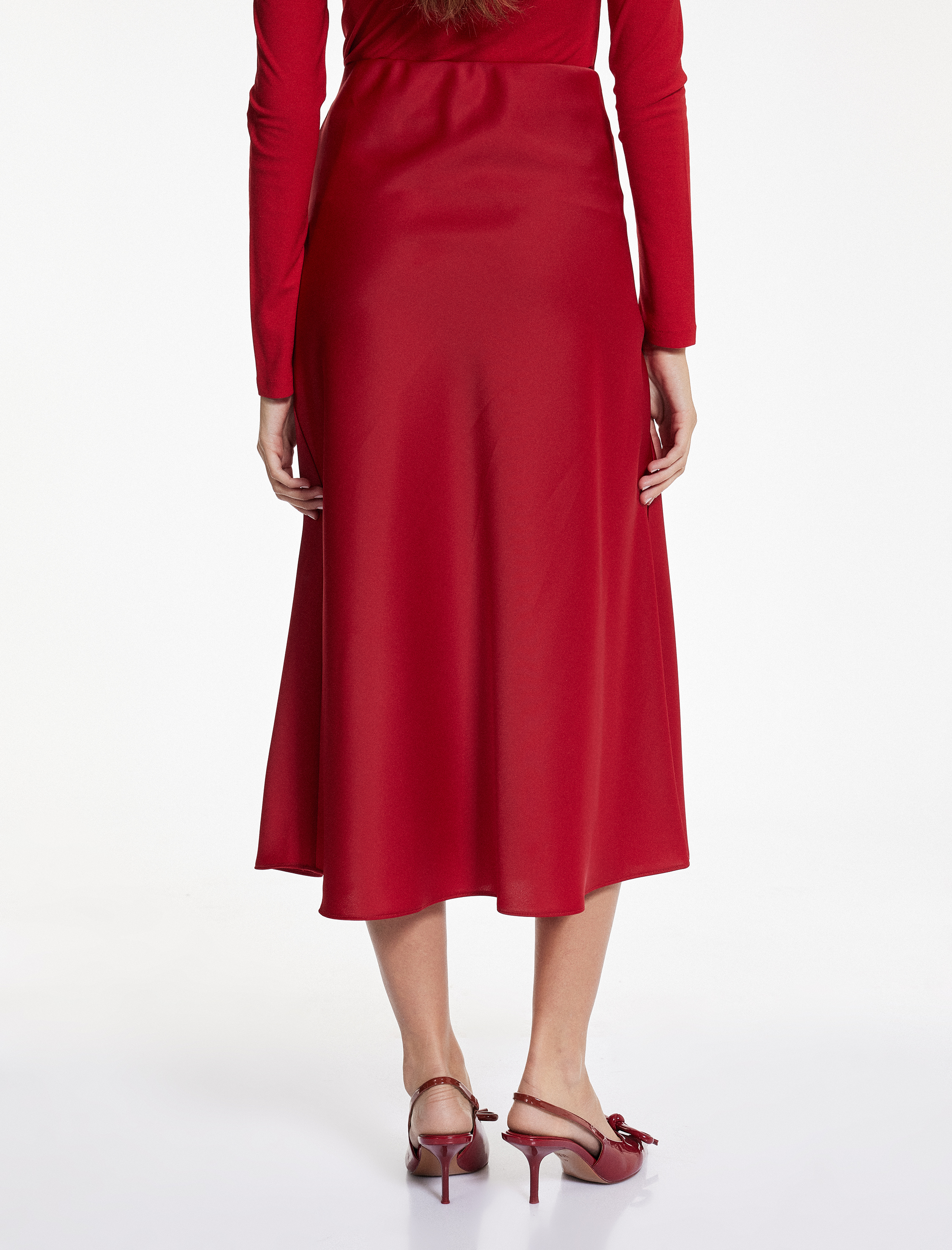   Slim Fit Beli Lastikli Midi Saten Etek