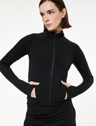 Slim Fit Dik Yaka Uzun Kollu Fermuarlı Spor Sweatshirt