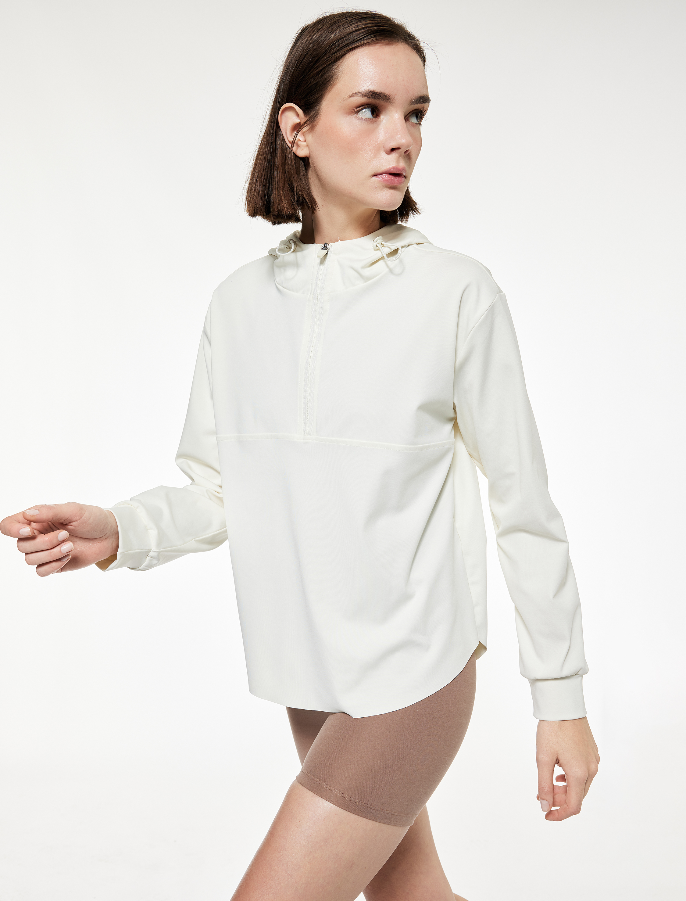   Yarım Fermuarlı Kapüşonlu Oversize Spor Sweatshirt