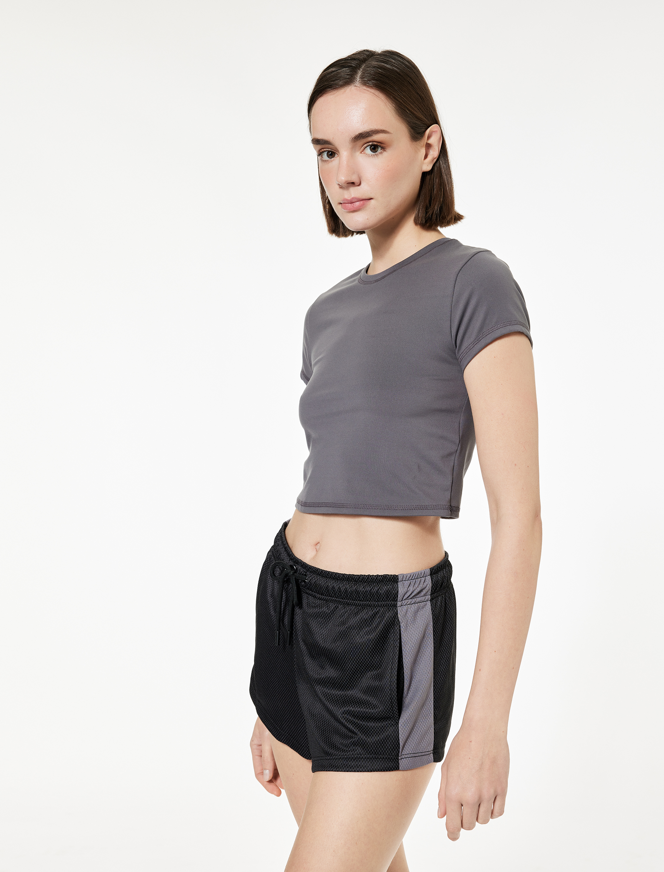   Slim Fit Kısa Kollu Bisiklet Yaka Crop Spor Tişört