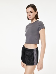 Slim Fit Kısa Kollu Bisiklet Yaka Crop Spor Tişört