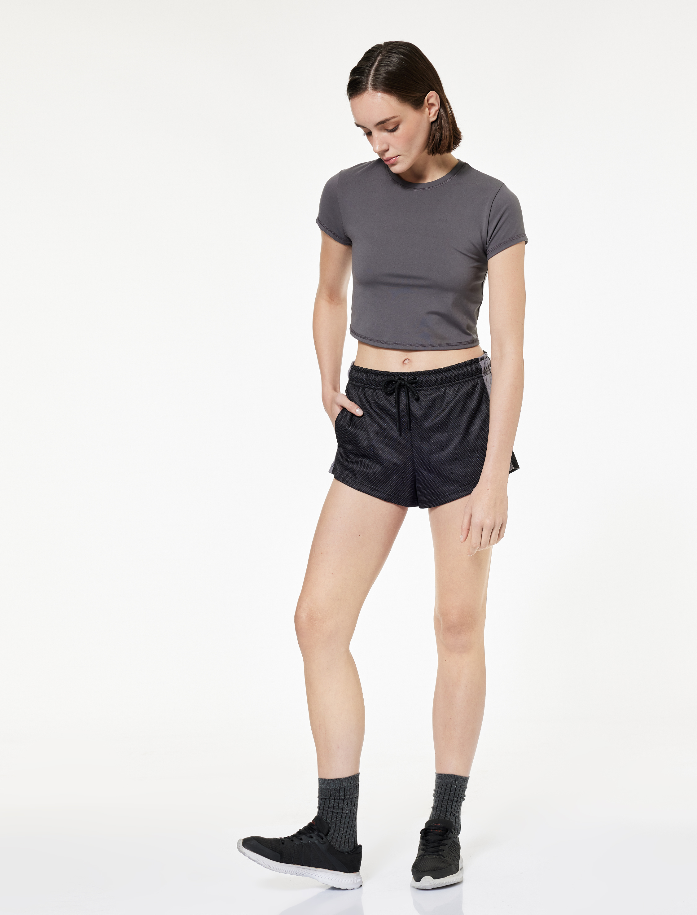   Slim Fit Kısa Kollu Bisiklet Yaka Crop Spor Tişört