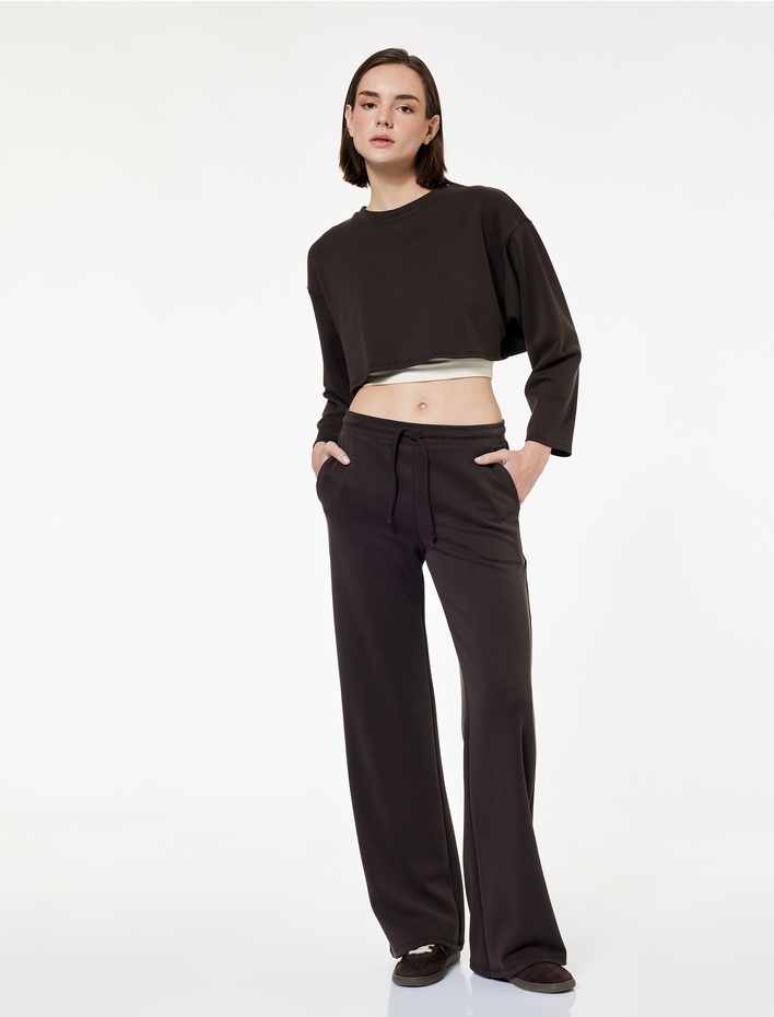  Yüksek Bel Geniş Paça Spor Eşofman Altı