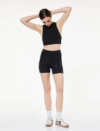 Yüksek Bel Dikiş Detaylı Cepli Biker Spor Tayt