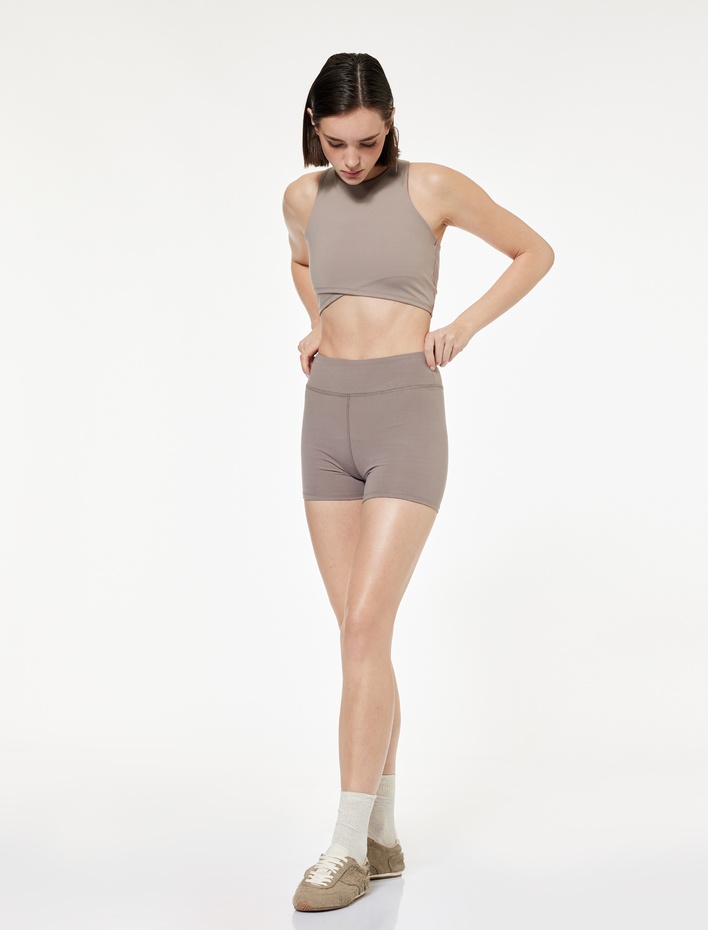  Dikiş Detaylı Yüksek Bel Biker Spor Tayt