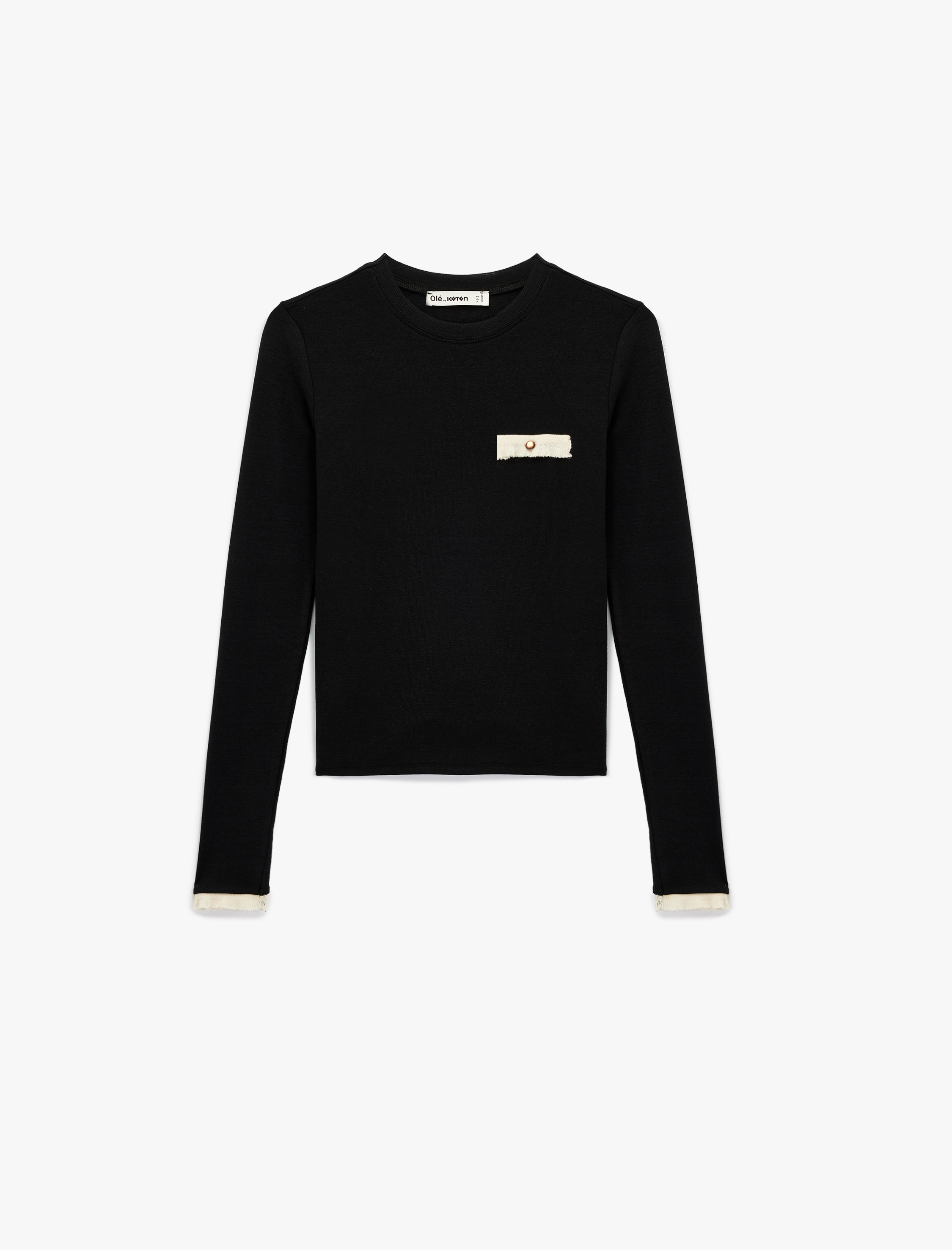   Düğmeli Uzun Kollu Cepli Modal Karışımlı Bisiklet Yaka Tişört