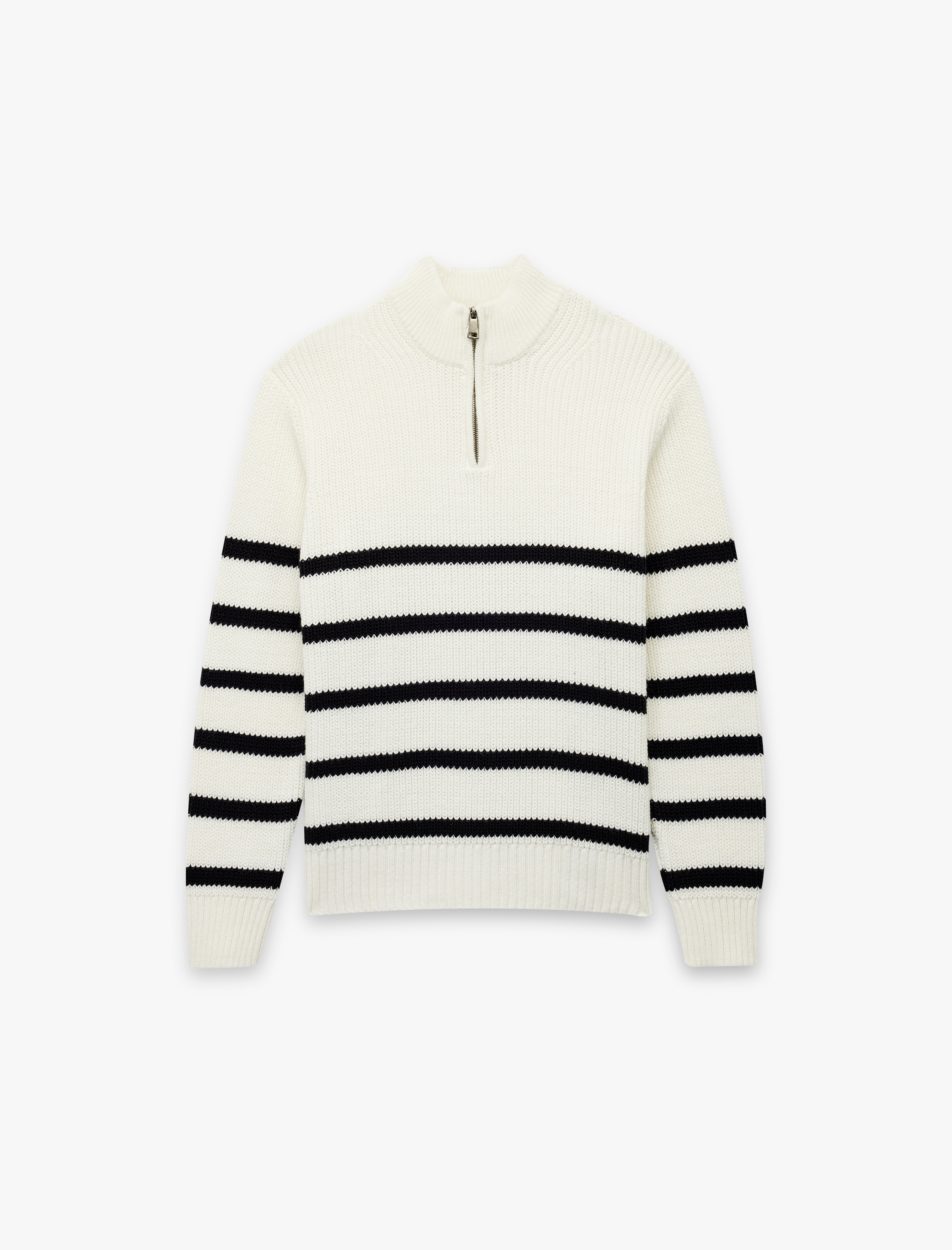   Uzun Kollu Çizgili Basic Yarım Fermuarlı Triko Kazak