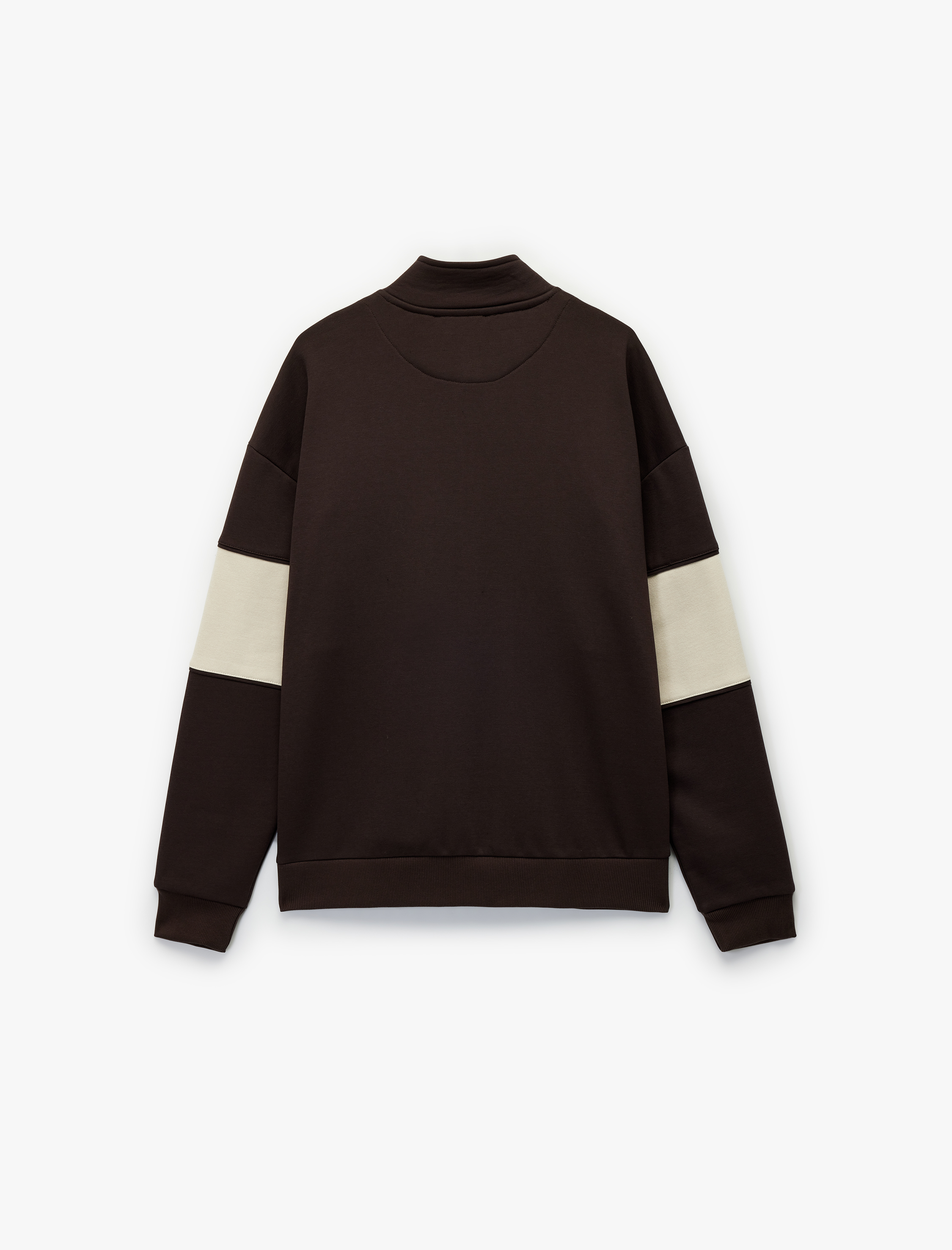   Uzun Kollu Baskılı Oversize Renk Bloklu Yarım Fermuarlı Sweatshirt