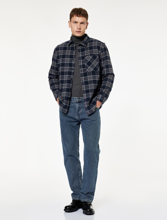  Regular Fit Uzun Kollu Cepli Klasik Yaka Oduncu Gömleği