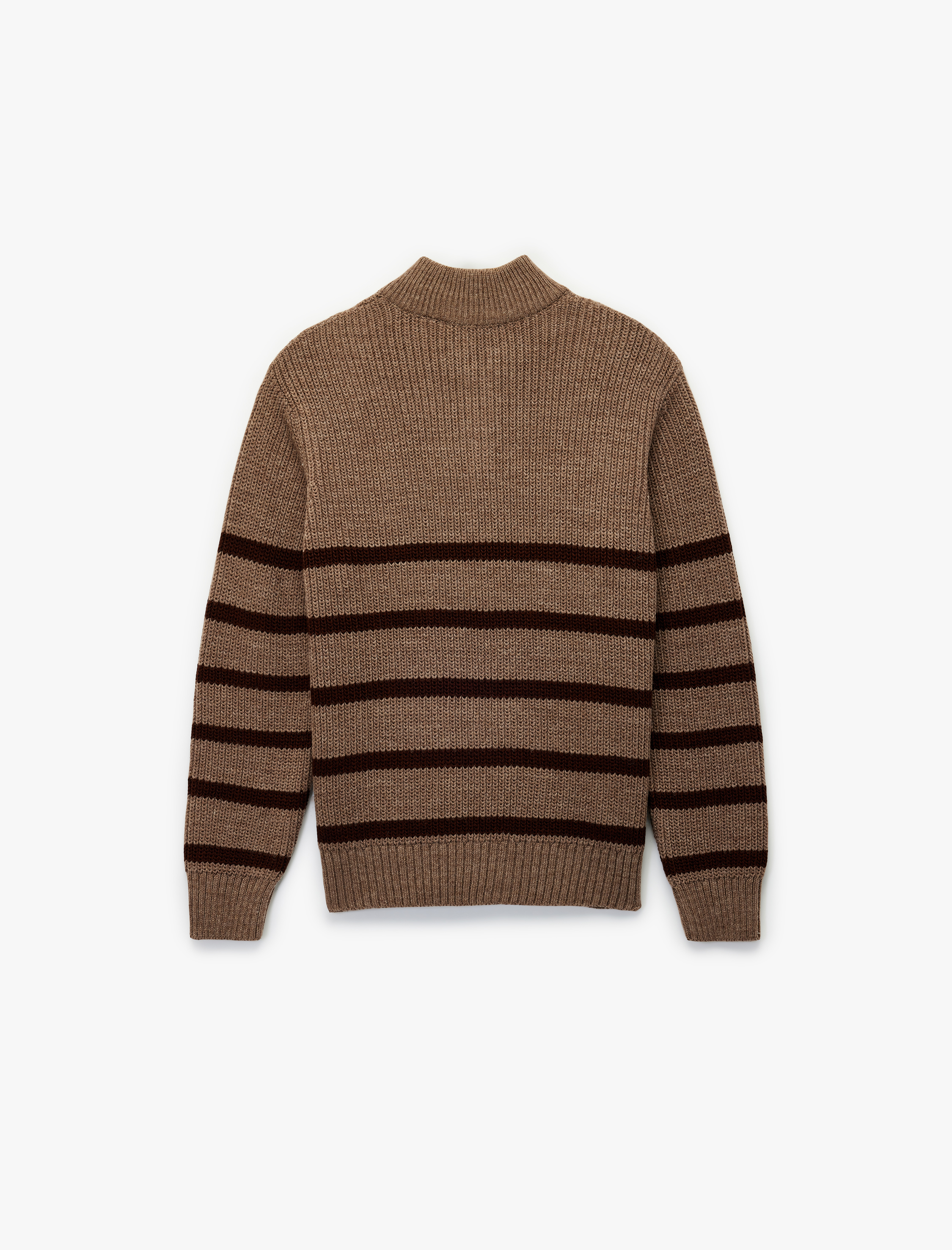   Uzun Kollu Çizgili Basic Yarım Fermuarlı Triko Kazak