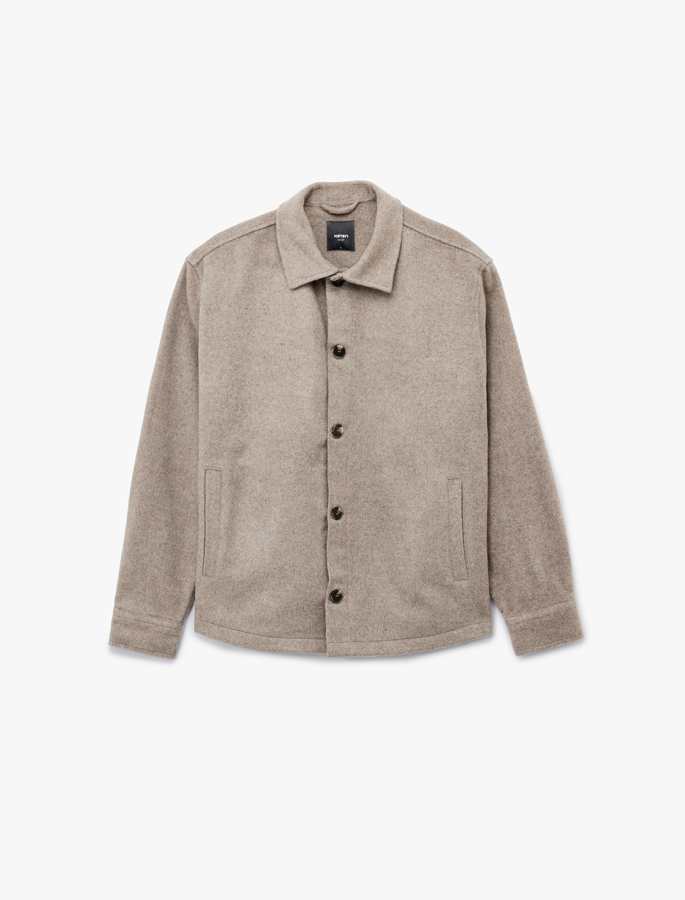   Cep Detaylı Uzun Kollu Gömlek Yaka Düğmeli Slim Fit Kaşe Ceket