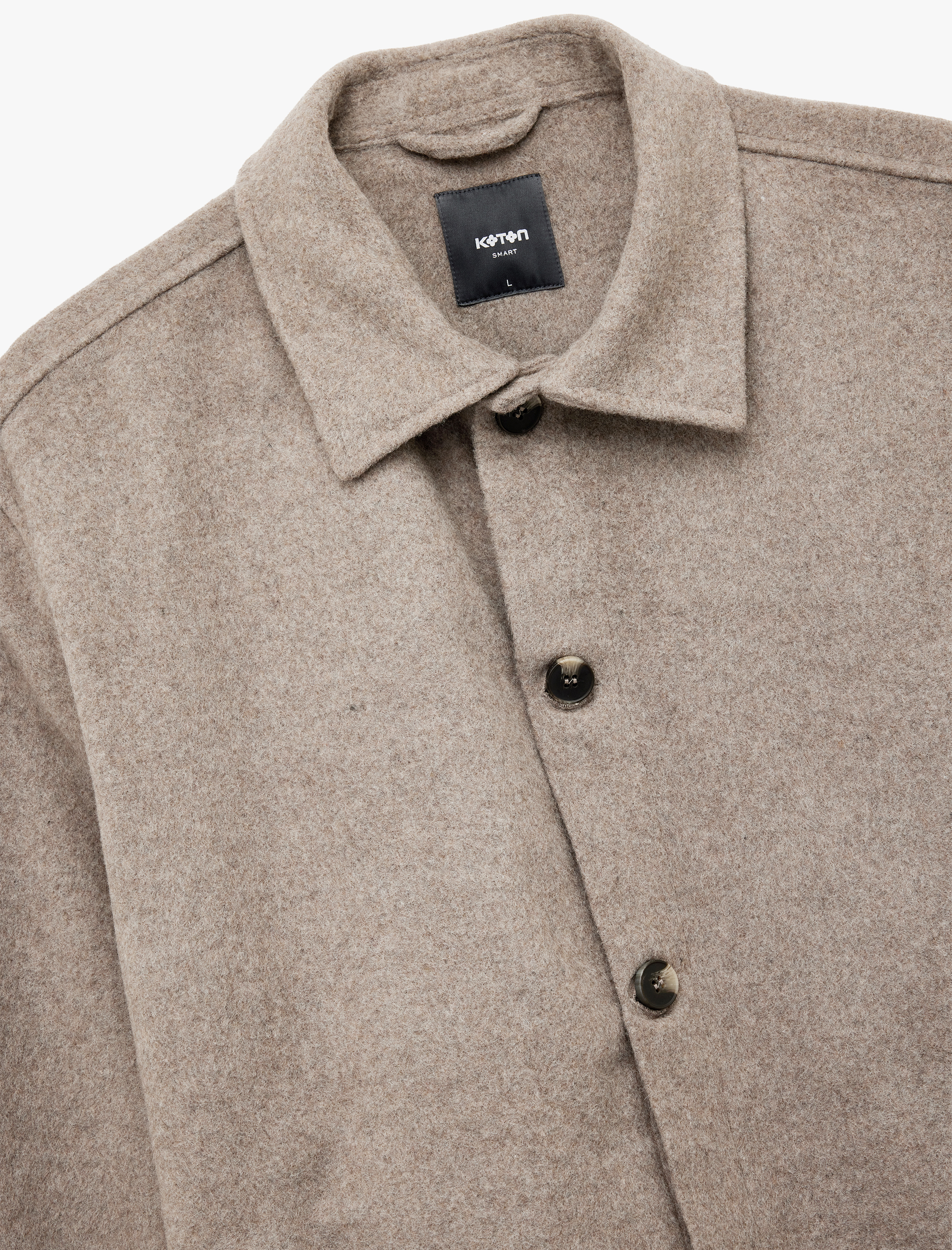   Cep Detaylı Uzun Kollu Gömlek Yaka Düğmeli Slim Fit Kaşe Ceket