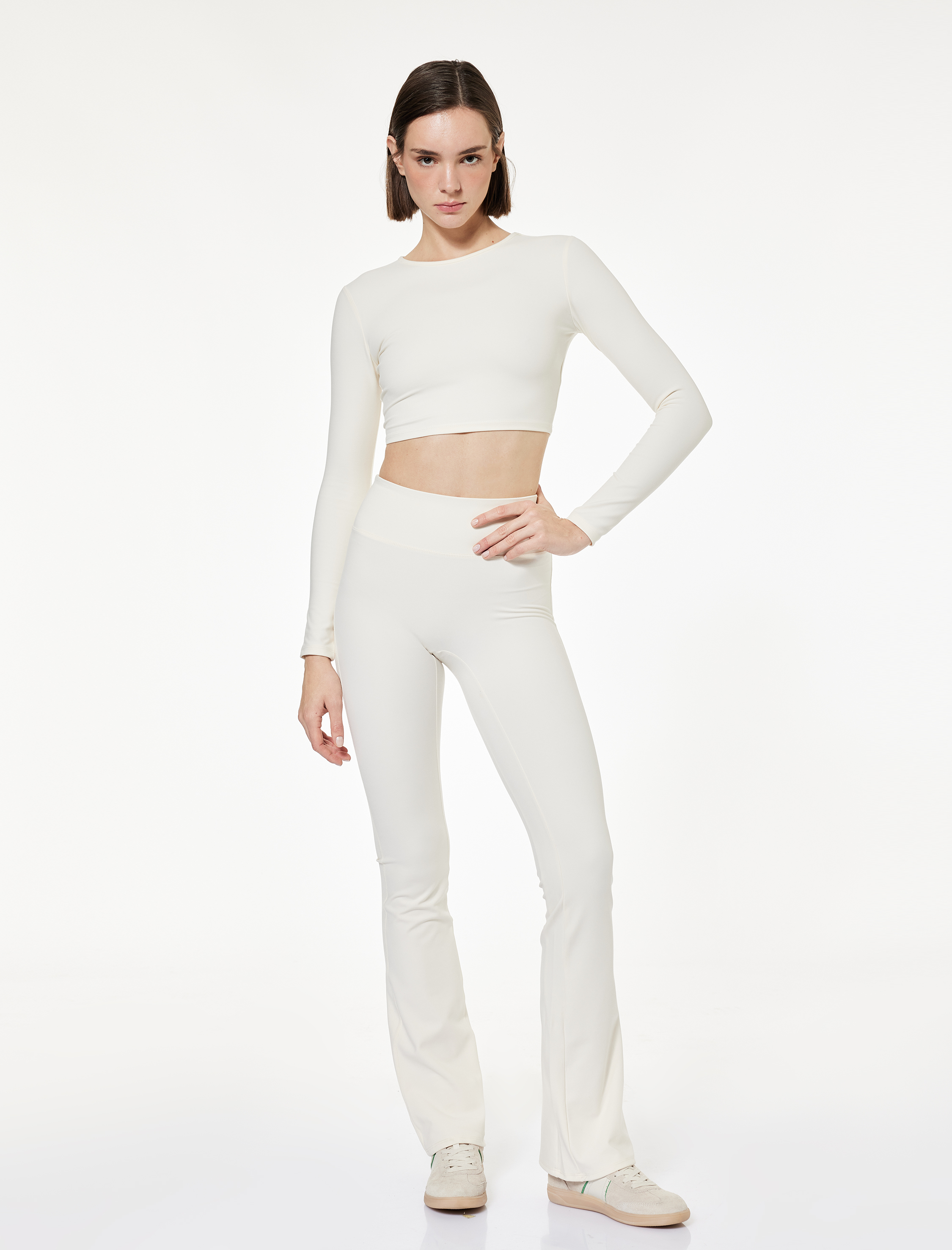   Bisiklet Yaka Uzun Kollu Crop Spor Tişört