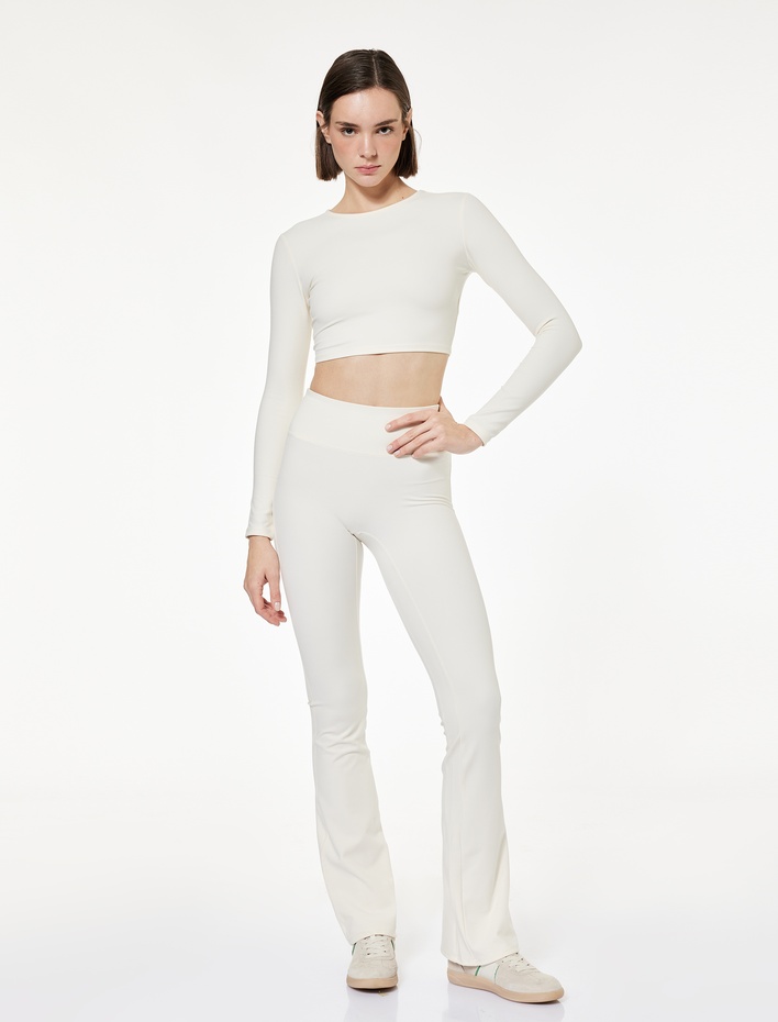  Bisiklet Yaka Uzun Kollu Crop Spor Tişört