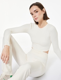 Bisiklet Yaka Uzun Kollu Crop Spor Tişört